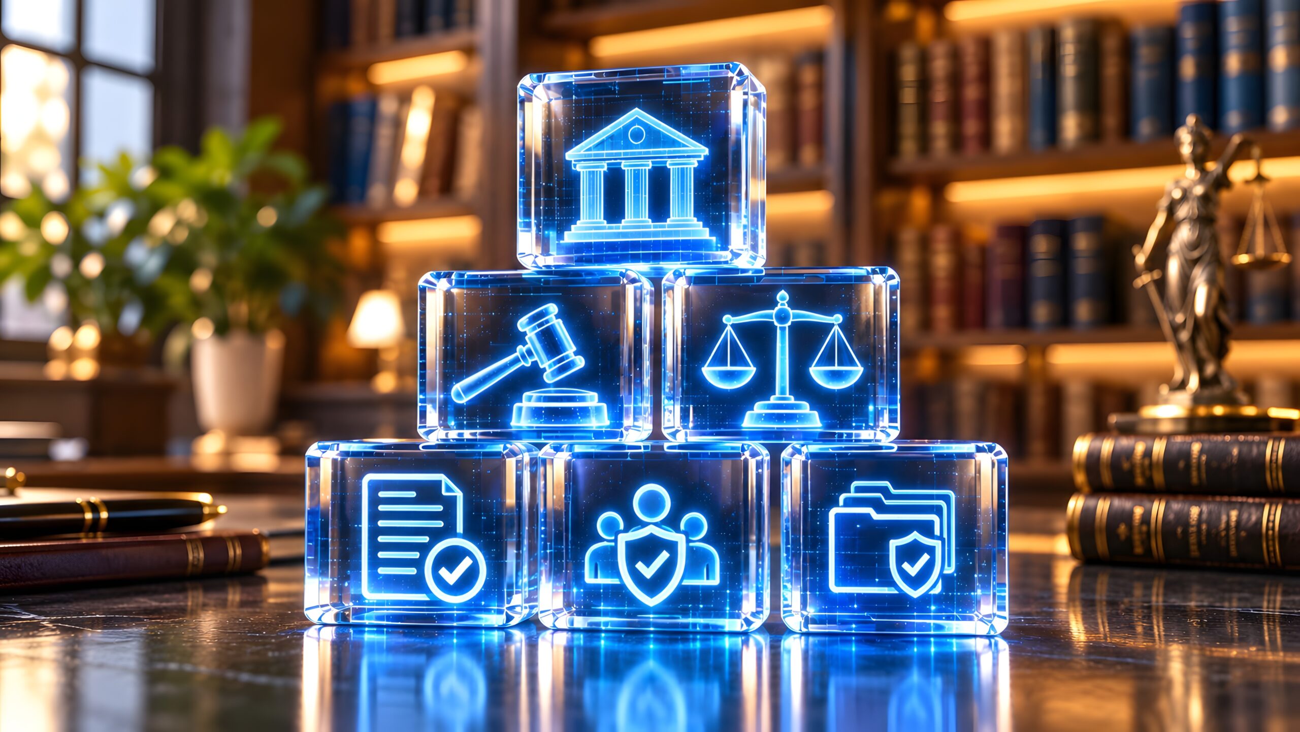 Illuminated legal and security symbols
