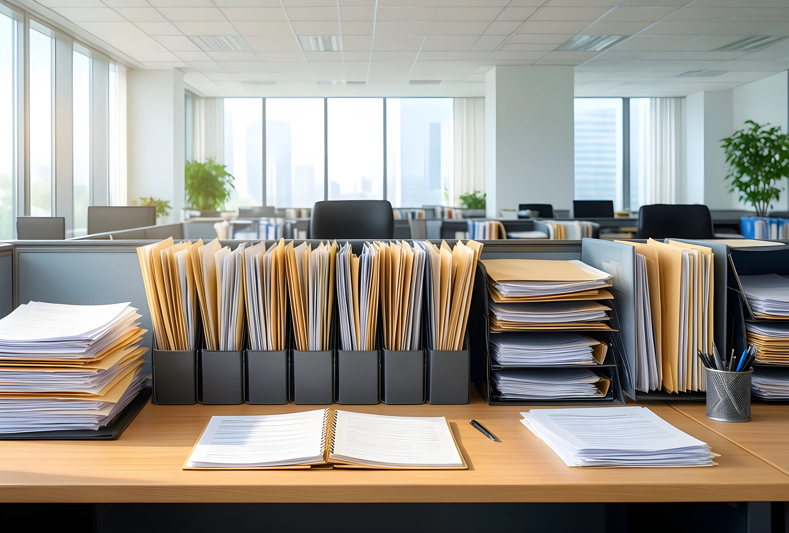 Organized court records in a bright office